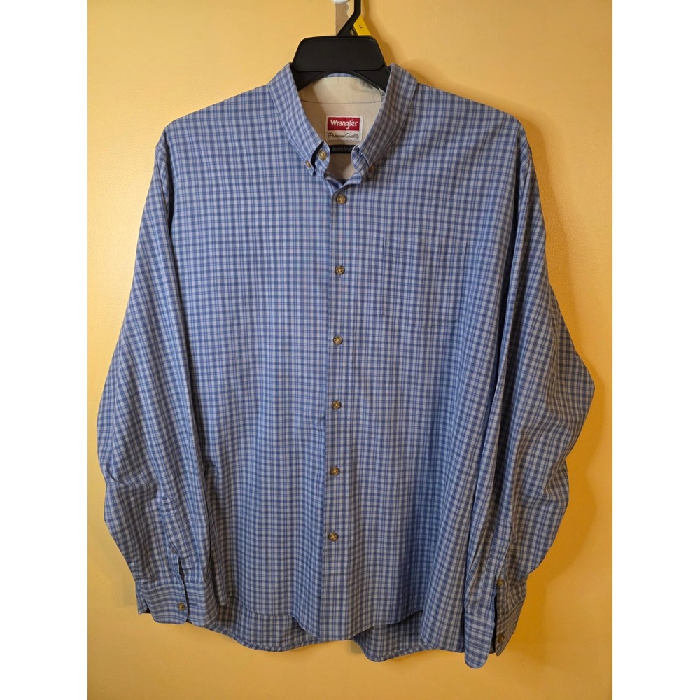 Wrangler Premium Quality Mens XL Blue Plaid Long Sleeve Button Down HLP2GWX